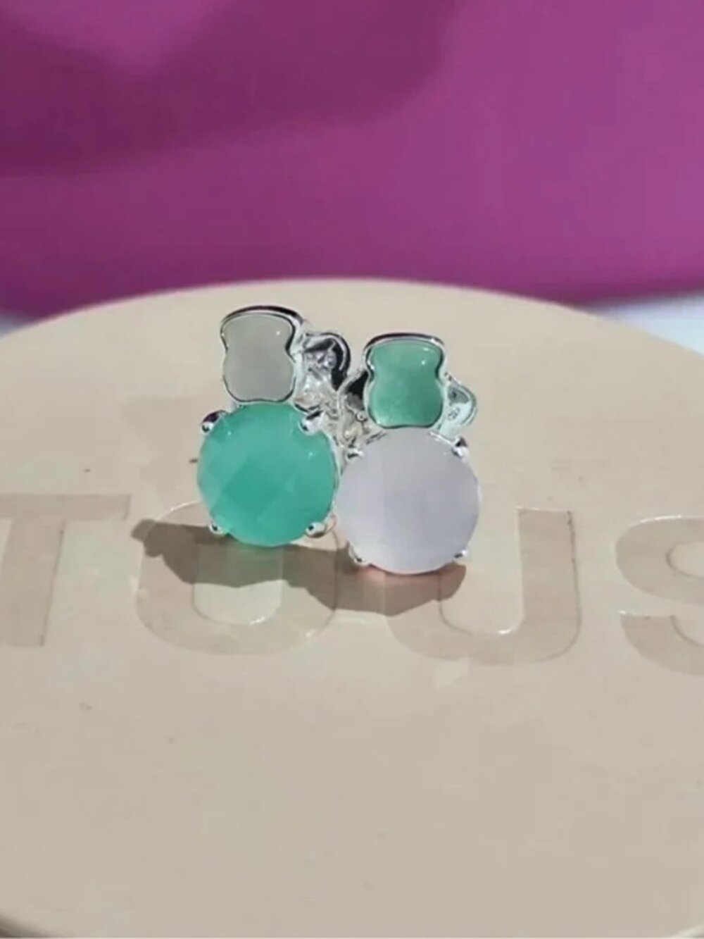 1pair Tous Earrings Famous Celeb Style Light Blue Sky Blue Sterling Silver